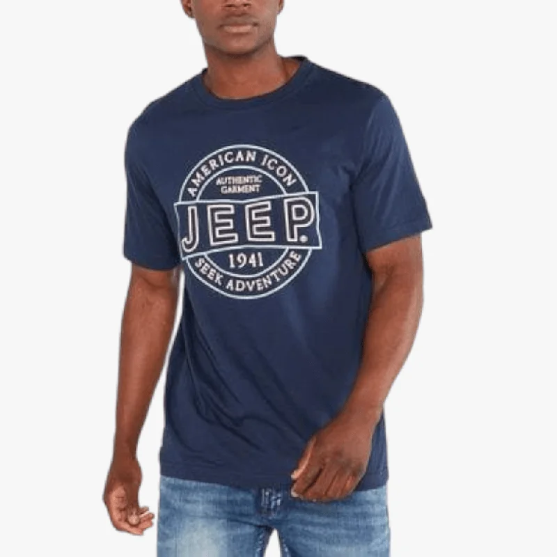 Jeep Mens Hihg Density Logo Print Short Sleeve Tee Navy