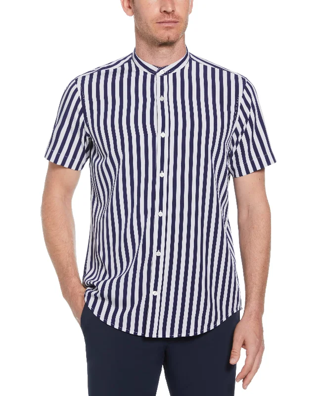 Slim Fit Single Stripe Banded Collar Shirt