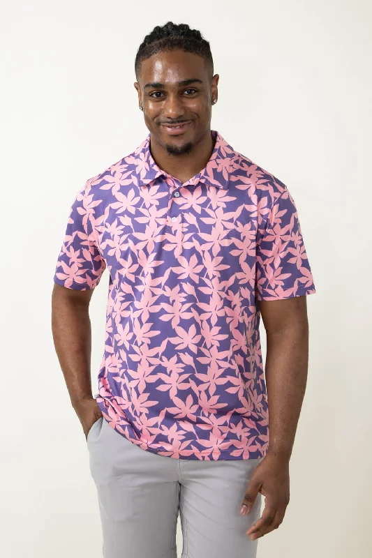 Simply Southern Pink Leaf Polo for Men in Pink | PP-0124-MN-POLO-PTTN-LEAFPNK