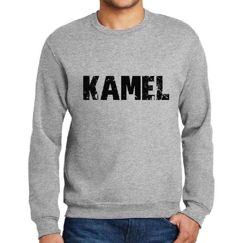 Men's Printed Graphic Sweatshirt Popular Words KAMEL Grey Marl