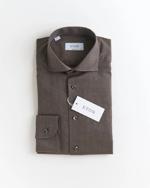 Dark Brown Herringbone Wrinkle Free Flannel Contemporary Shirt