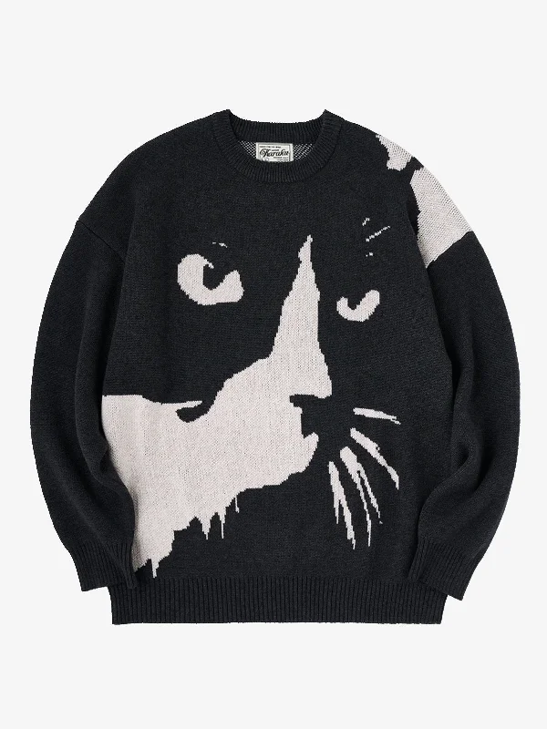 Night Cats Jacquard Woven Wool Knitted Sweater