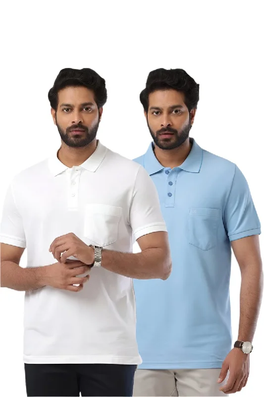 Golf Polo - Pastel Blue and White T-Shirts Pack Of 2 Combo For Men | Ariser