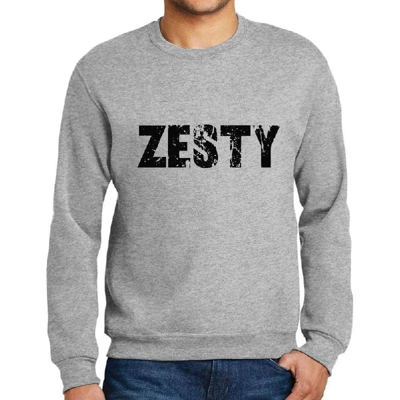 Men's Printed Graphic Sweatshirt Popular Words ZESTY Grey Marl