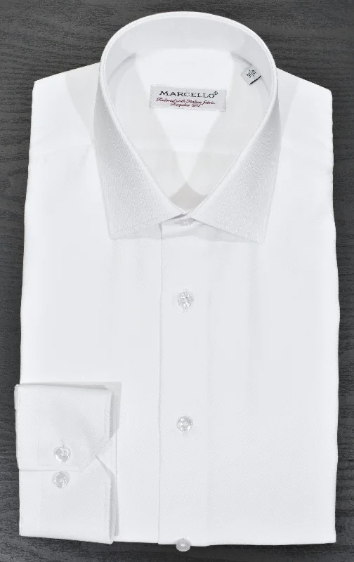 DS105 White Herringbone Dress Shirt