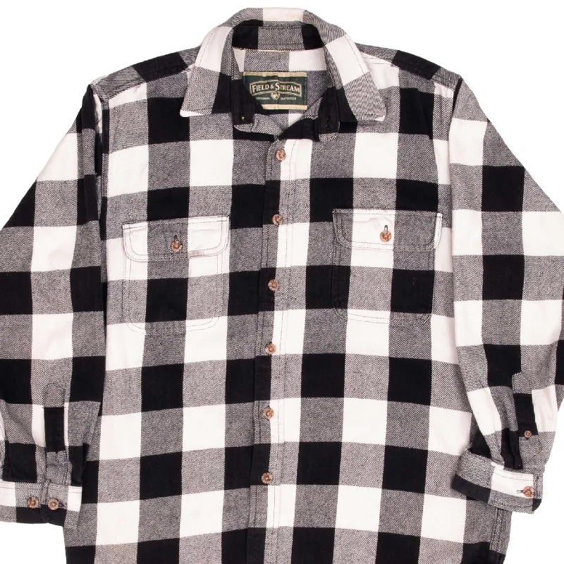 VINTAGE FIELD STREAM BLACK & WHITE CHECK PLAID FLANNEL SHIRT 1990S SIZE MEDIUM