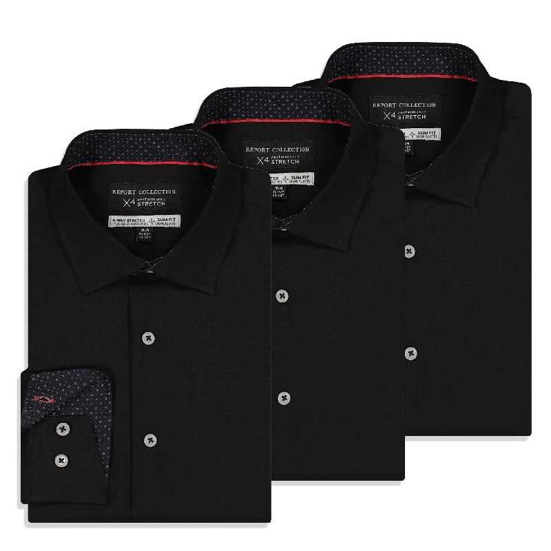 4-Way Stretch Dress Shirt 3-Pack in Black