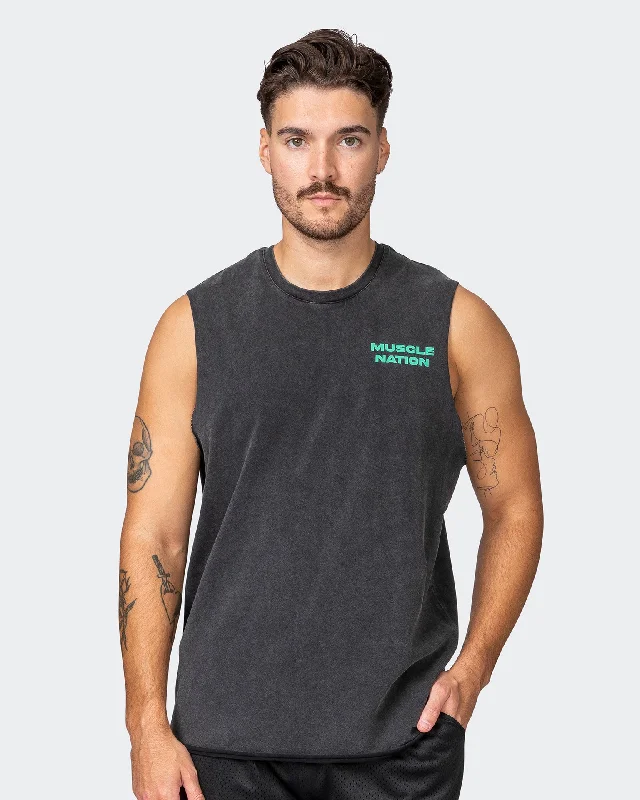 MN Graffiti Heavy Vintage Tank - Washed Black / Jade