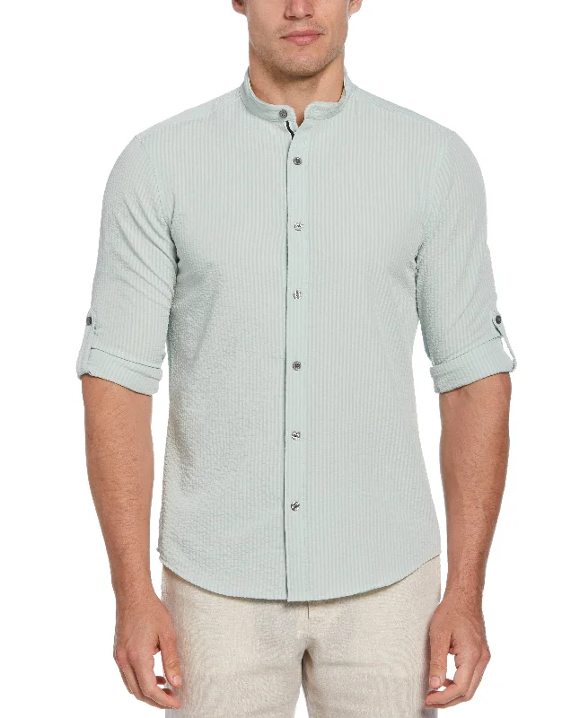 Untucked Total Stretch Slim Fit Seersucker Shirt - Gray