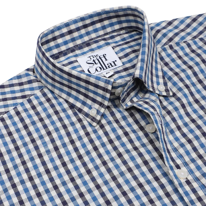 Timber Navy Gingham Check Button Down Cotton Shirt