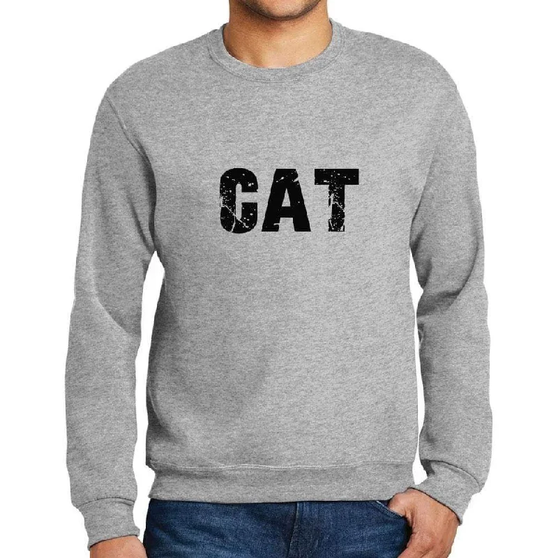 Men's Printed Graphic Sweatshirt Popular Words CAT Grey Marl