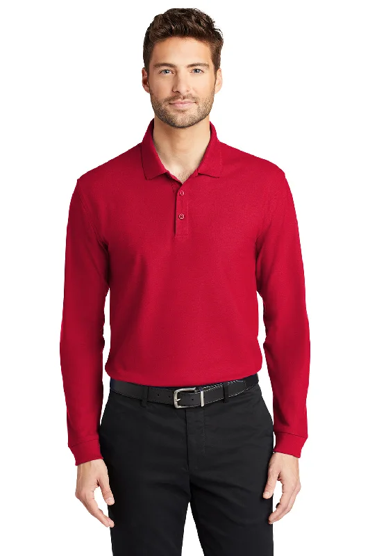 Port Authority Mens Core Classic Long Sleeve Polo Shirt - Rich Red