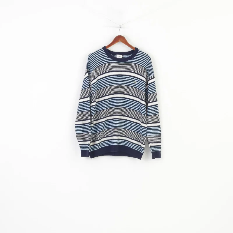 Lacoste Men 6 L Jumper Blue Striped Cotton Classic Crew Neck Logo Stretch Sweater