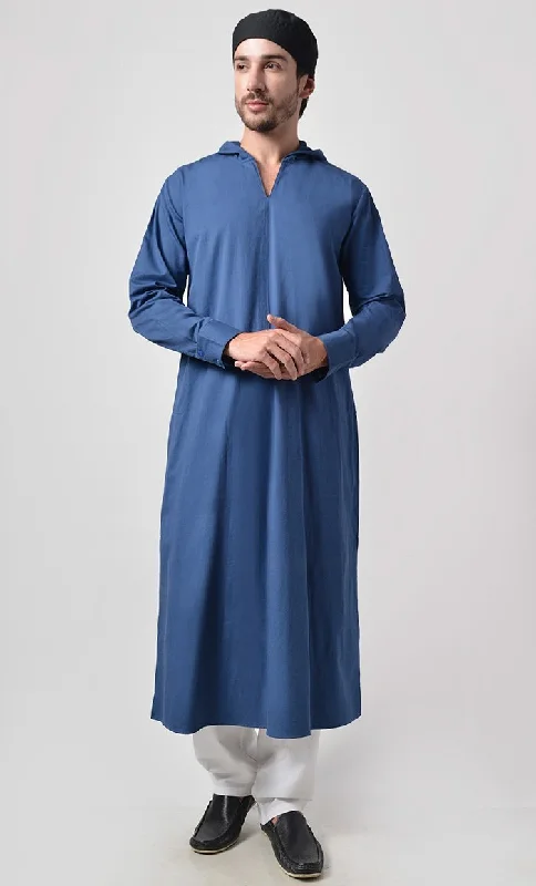 Navy Men's Cotton Hooded Kurta Set