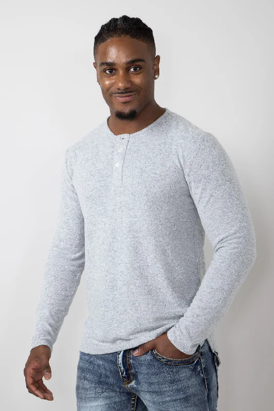 Civil Society Hogan Henley Hacci Knit Shirt for Men in Light Grey | MCLT-1415 LTGRY