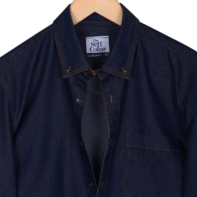 Indigo Blue Silky Denim Button Down Collar Shirt