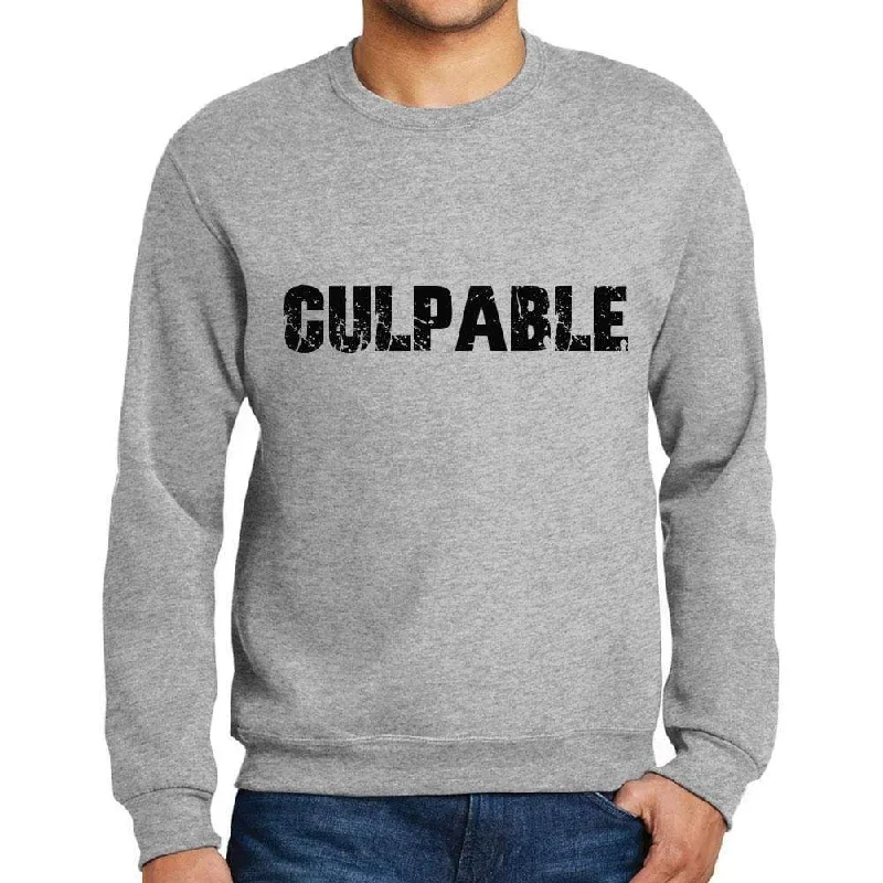 Men's Printed Graphic Sweatshirt Popular Words CULPABLE Grey Marl