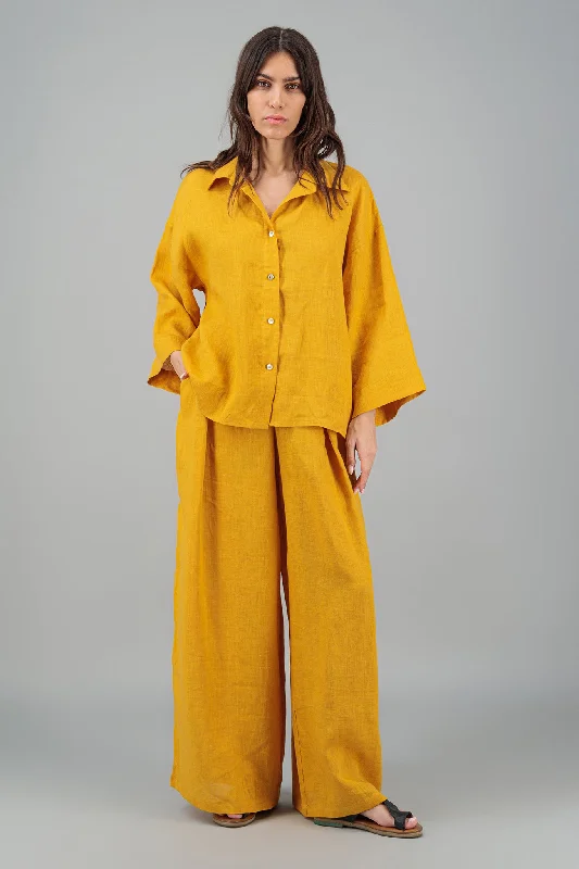 Unmissable Sale Zera Maxi Linen Wide Leg Pants Mustard