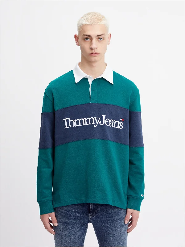 Tommy Jeans Relaxed Serif Linear Polo Shirt, Dark Turf Green