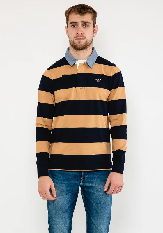 Gant Original Barstripe Long Sleeve Polo Shirt, Toffee Beige