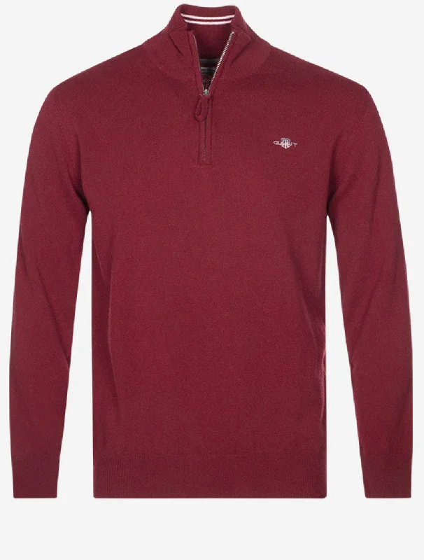 Superfeine Lammwolle Half Zip Port Rot