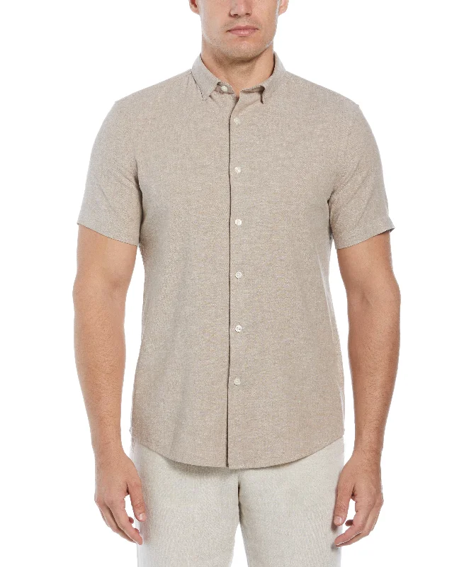 Untucked Slim Fit Linen Blend Heather Shirt - Beige