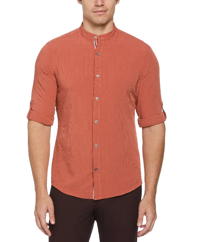 Untucked Total Stretch Slim Fit Seersucker Shirt - Orange