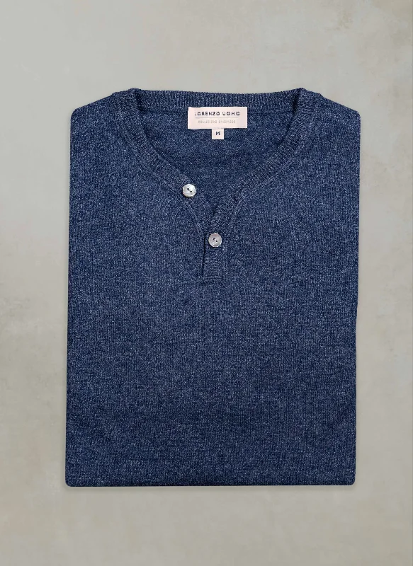 Men's St. Germain Henley 2-Button Cashmere Sweater in Navy