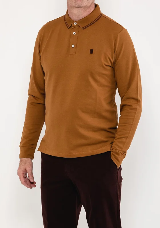 Remus Uomo Long Sleeve Pique Polo Shirt, Tan