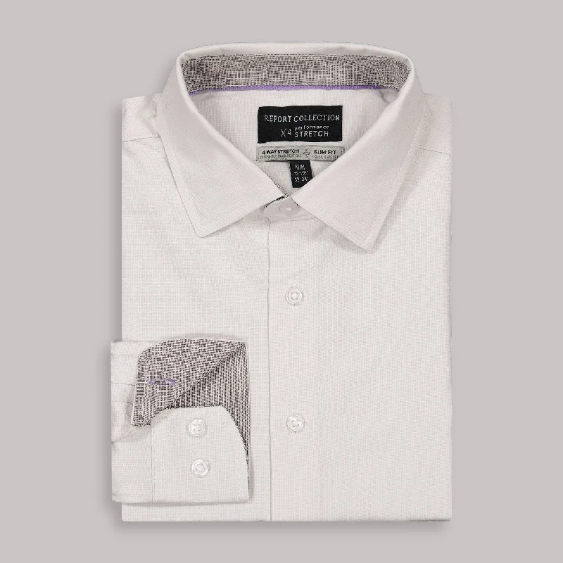 Long Sleeve 4-Way Dress Shirt with Square Print in White