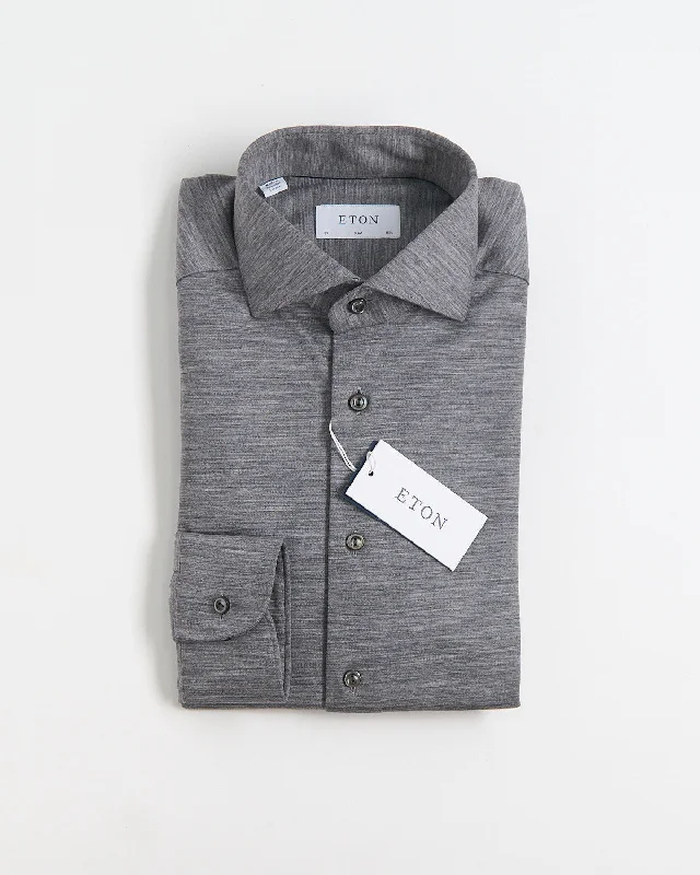 Grey Solid Knitted Merino Slim Shirt