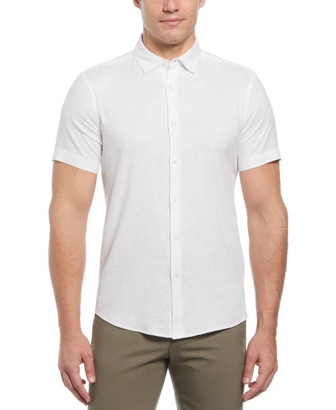 Untucked Slim Fit Linen Blend Heather Shirt - White