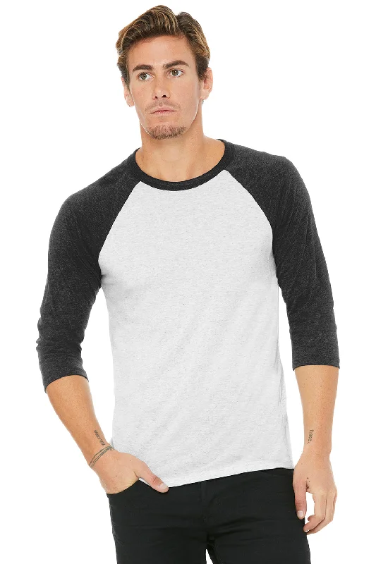 Bella + Canvas Mens 3/4 Sleeve Crewneck T-Shirt - White Fleck/Charcoal