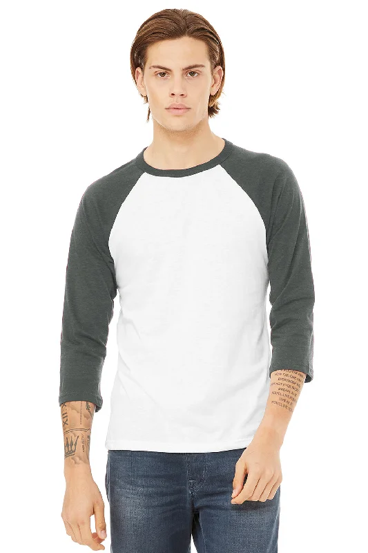 Bella + Canvas Mens 3/4 Sleeve Crewneck T-Shirt - White/Heather Deep Grey