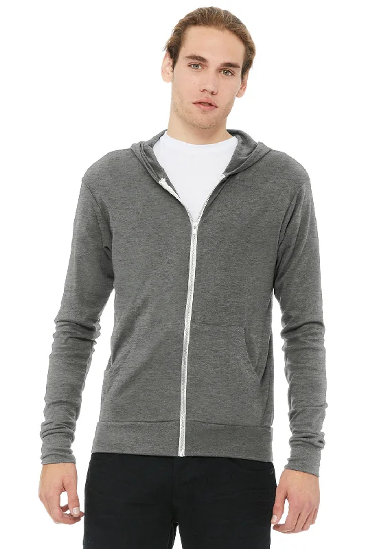 Bella + Canvas Mens Full Zip Long Sleeve Hooded T-Shirt Hoodie - Grey