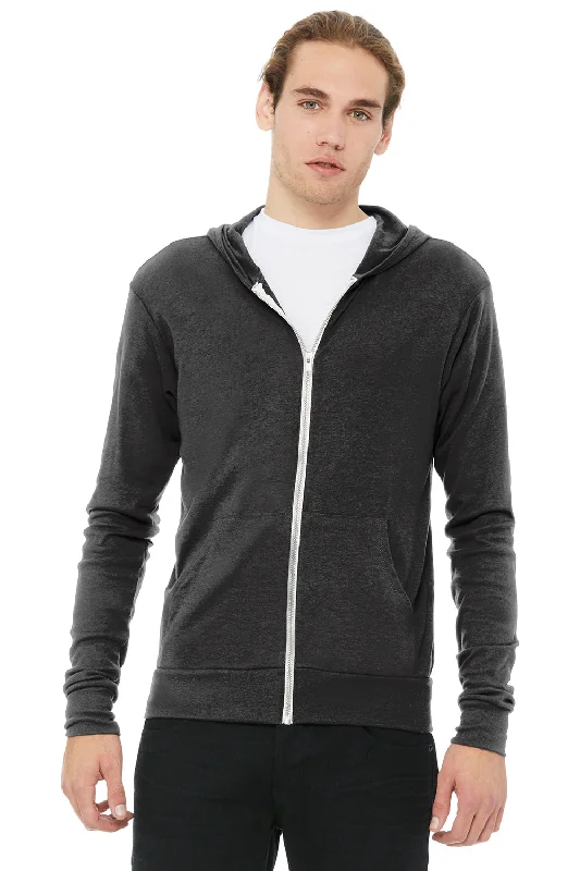 Bella + Canvas Mens Full Zip Long Sleeve Hooded T-Shirt Hoodie - Charcoal Black