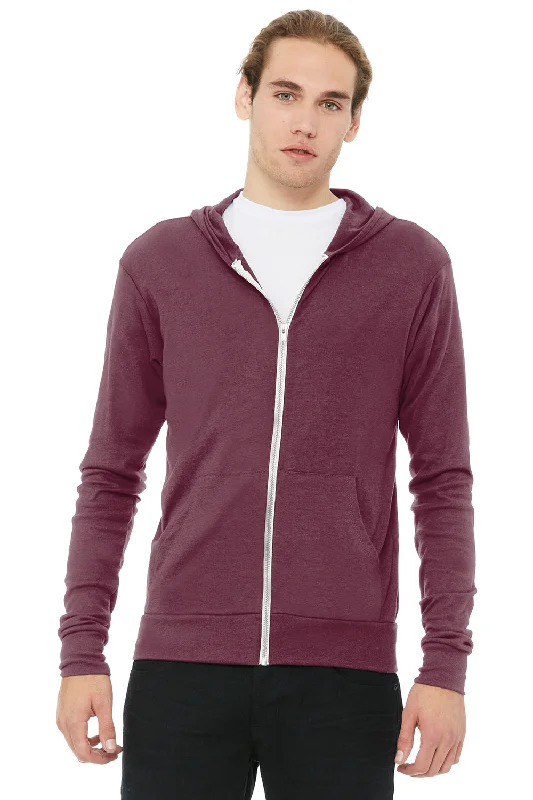 Bella + Canvas Mens Full Zip Long Sleeve Hooded T-Shirt Hoodie - Maroon