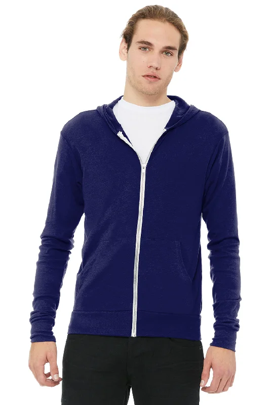 Bella + Canvas Mens Full Zip Long Sleeve Hooded T-Shirt Hoodie - Navy Blue