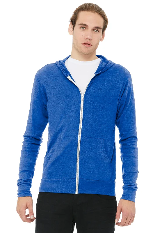 Bella + Canvas Mens Full Zip Long Sleeve Hooded T-Shirt Hoodie - True Royal Blue