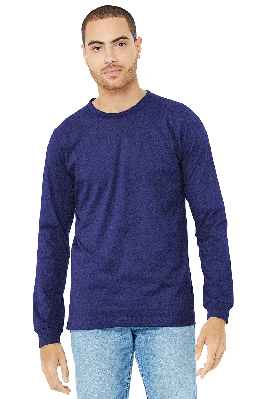 Bella + Canvas Mens Jersey Long Sleeve Crewneck T-Shirt - Navy Blue Triblend