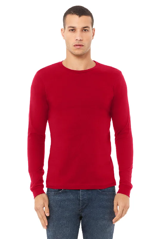 Bella + Canvas Mens Jersey Long Sleeve Crewneck T-Shirt - Red