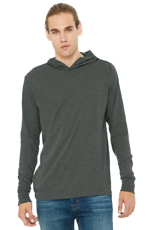 Bella + Canvas Mens Jersey Long Sleeve Hooded T-Shirt Hoodie - Heather Deep Grey