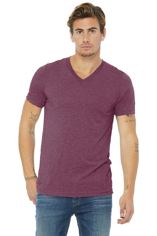 Bella + Canvas Mens Short Sleeve V-Neck T-Shirt - Maroon