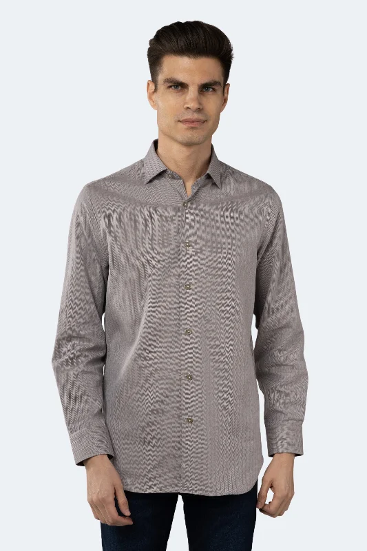 Brown and White Self Stripe Jacquard Shirt