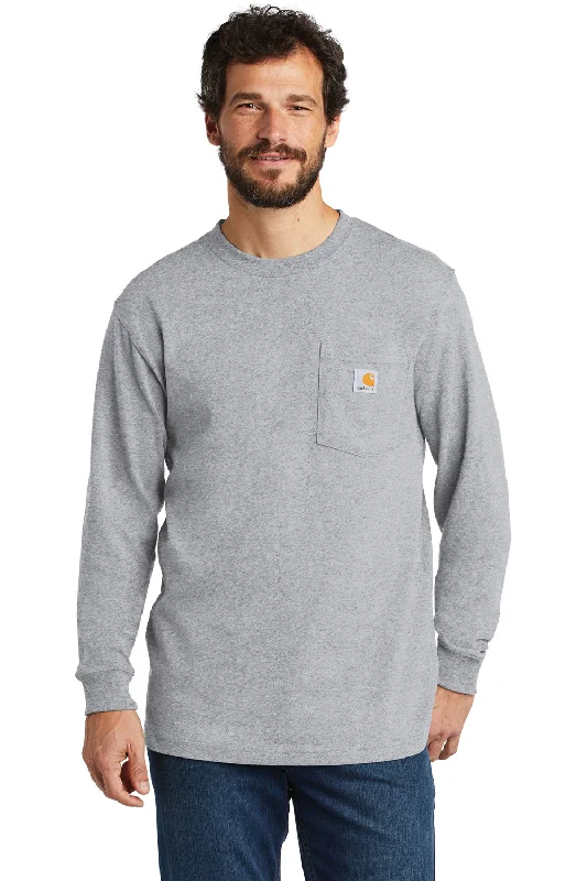 Carhartt Mens Workwear Long Sleeve Crewneck T-Shirt w/ Pocket - Heather Grey