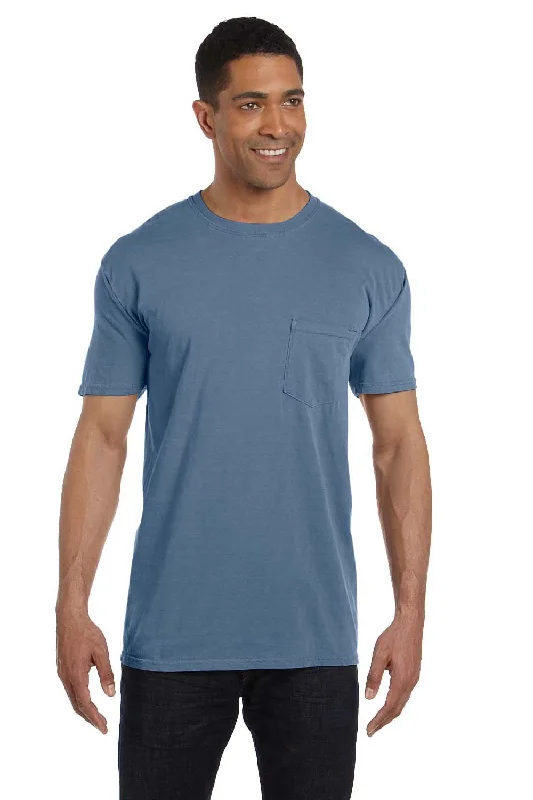 Comfort Colors Mens Short Sleeve Crewneck T-Shirt w/ Pocket - Blue Jean