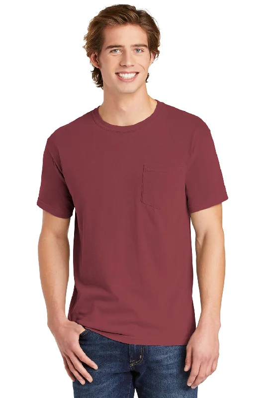 Comfort Colors Mens Short Sleeve Crewneck T-Shirt w/ Pocket - Brick Red