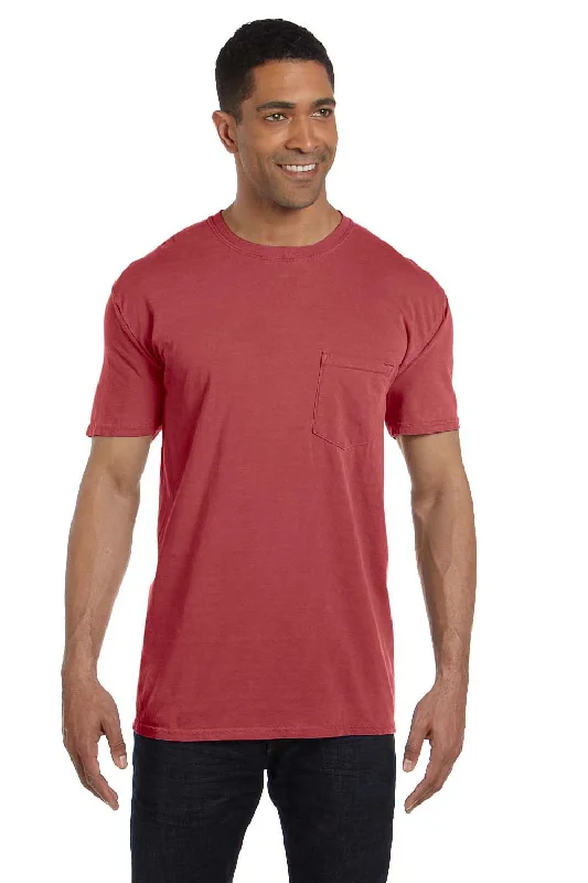 Comfort Colors Mens Short Sleeve Crewneck T-Shirt w/ Pocket - Crimson Red