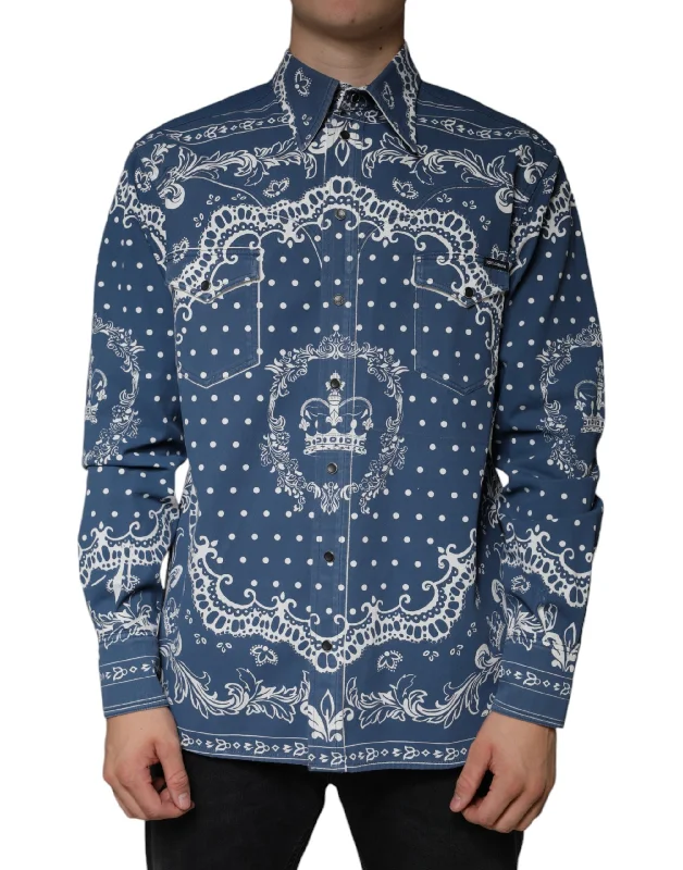 Dolce & Gabbana blue  Bandana Print Cotton Casual Men's Shirt