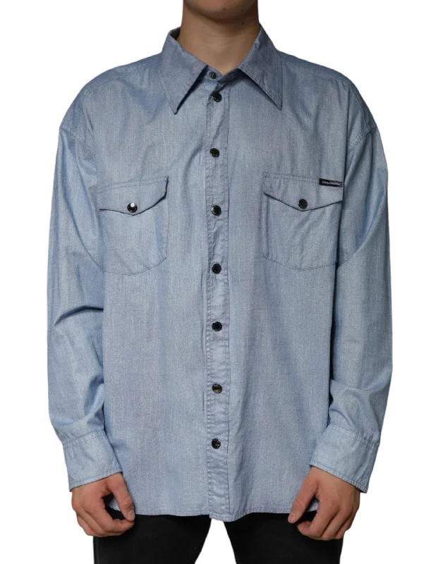 Dolce & Gabbana blue Cotton Button Down Casual Men's Shirt